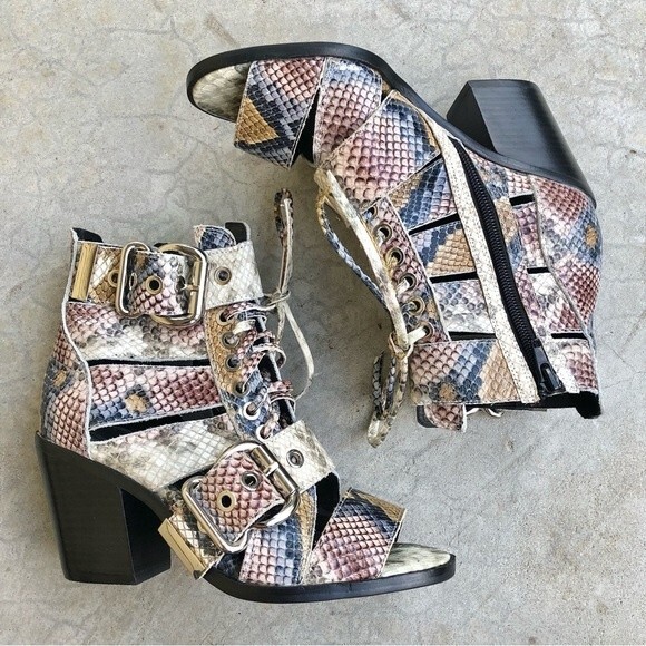 Jeffrey Campbell Snakeskin Leather Ankle Boots Booties Shooties Pastels Chunky 6 - Picture 1 of 7